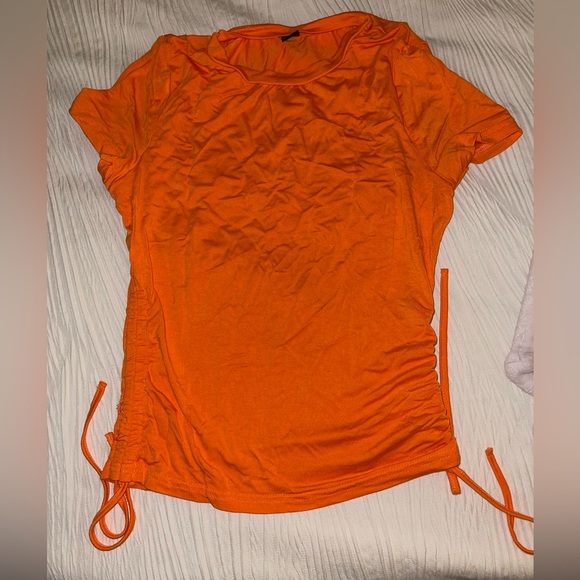 SHEIN EZwear Neon Orange Drawstring Side Solid Top - Picture 2 of 4